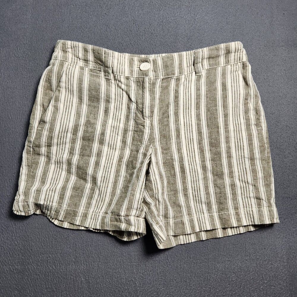 Ann Taylor LOFT Women 00 6" Short Green Striped Linen Blend Shorts